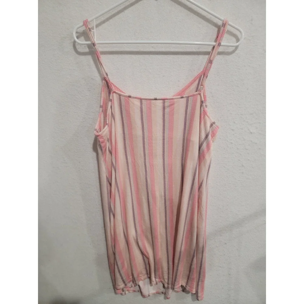 Ambrielle XXL Striped Chemise Nightgown Built-in Shelf Bra Lace Pink Purple Soft